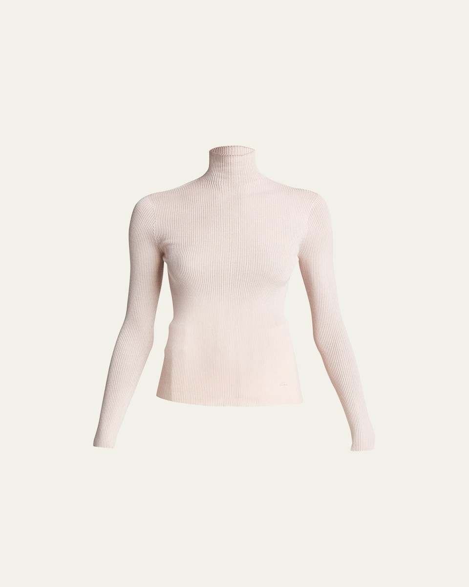 Mock-Neck Ribbed Cashmere-Silk Sweater